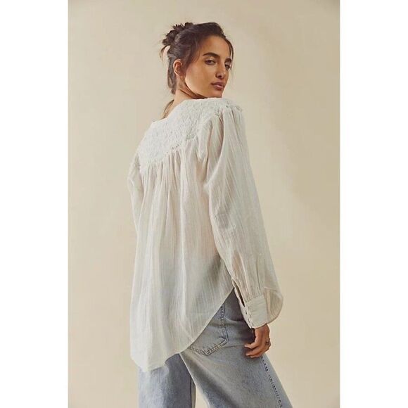 NWT FREE PEOPLE Sz XL MARIGOLD BUTTONDOWN TOP IVORY - Picture 3 of 3